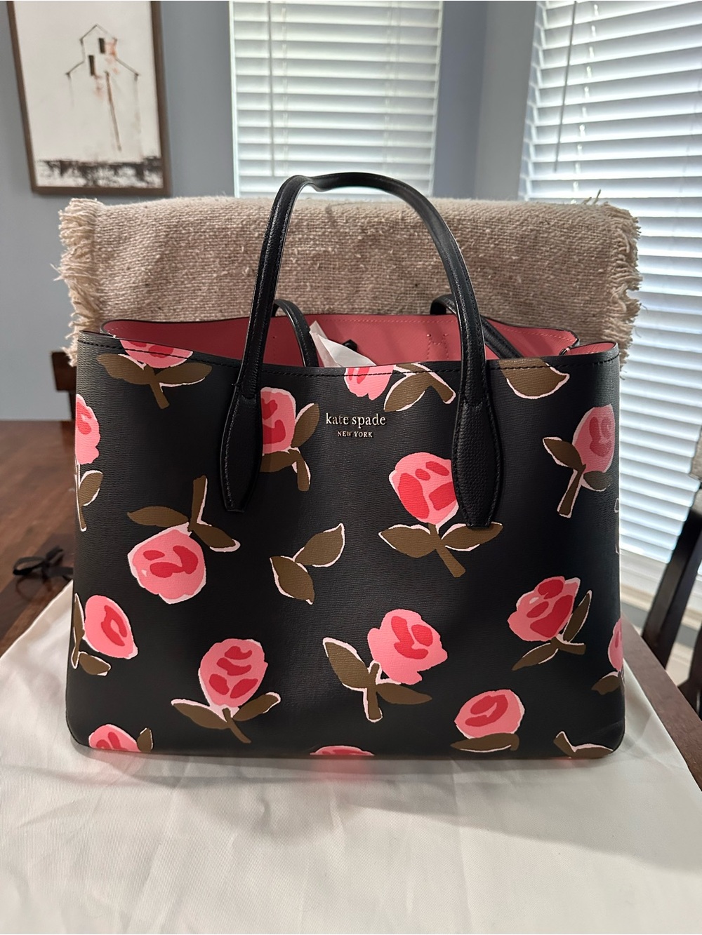 kate spade Black Tote with Pink Floral Print